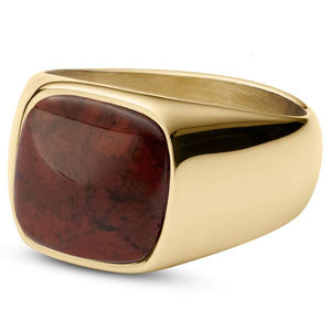 Anel de pedra preciosa para homens, anel de aço inoxidável natural de 18k, joia banhada a ouro