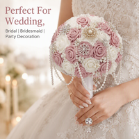 Ramo de Novia de Lujo con Rosa de Satén, Borla de Perlas y Diamantes de Imitación, en Varios Tamaños y Colores, para Boda, Dama de Honor, Ceremonia, Matrimonio, Decoración