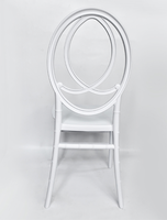 Chaise Phoenix empilable à double dossier circulaire en plastique blanc et cristal doré pour mariages, banquets, dîners et événements