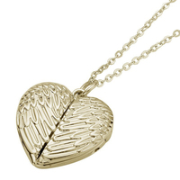 Collier de médaillon personnalisé et gravé avec chaîne de 18 pouces-pendentif de médaillon d'ailes d'ange pendentif de médaillon de coeur personnalisé qui contient l'image