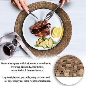 Set de 6 grands dessous-de-plat <span class=keywords><strong>en</strong></span> feuille de rotin tressé fait main, style bohème, <span class=keywords><strong>en</strong></span> paille et jonc de mer, artisanat vietnamien, marron - Product Image 4