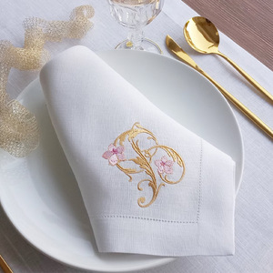 Serviette de table en coton et lin brodée sur mesure avec monogramme, point de croix, pour table à manger, tissu, nappe, dessous de plat de mariage - Product Image 2