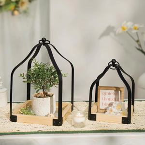 Juego de Portavelas de Metal Rústico y Madera, Farol Decorativo Estilo Granja para Comedor, Bodas y Decoración del Hogar - Product Image 5