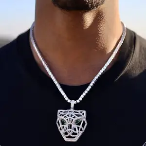 Neu angekommen hochwertige Herren schmuck 5mm cz Tennis kette cooles Tier Design Jaguar Leopard Anhänger Halskette