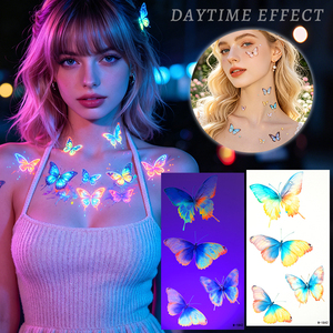 Tatouages Temporaires Floraux Fluorescents Autocollants Néon Imperméables Lumineux pour le Visage des Femmes Festival Rave - Product Image 1