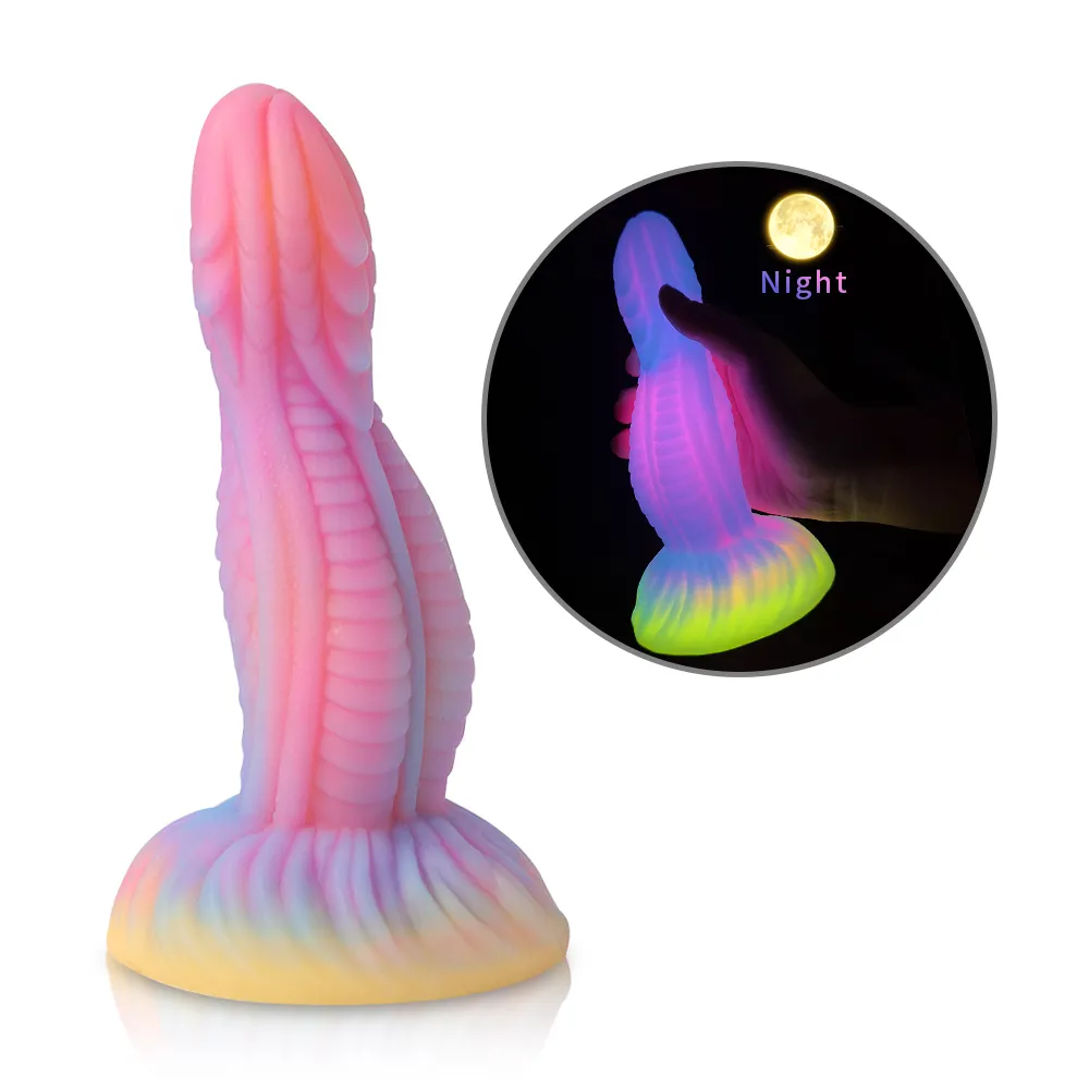 Vente chaude Nouveau Design Silicone Lumineux Alien Sexy Énorme Doux Godes Sex Toy pour Femmes Liquide Silicone Matériel