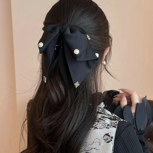 YUSE C7 Pince à cheveux de luxe haut de gamme en velours avec nœud, élégante pince requin de princesse, incrustée de diamants, en tissu de style coréen - Product Image 3