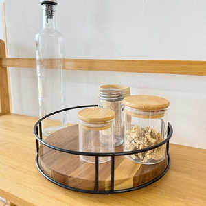 Acacia Wood And Bamboo <b>Rotating</b> <b>Spice</b> <b>Rack</b> With Wooden Lids Airtight Kitchen Storage For <b>Spices</b> And Dried Fruits - Product Image 1