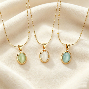 Chaîne de clavicule fine en acier inoxydable plaqué or 18 carats, étanche, avec zircon cubique œil de chat ovale, cadeau pour femme, bijoux tendance - Product Image 1