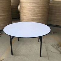 Table de banquet ronde pliable en contreplaqué blanc pour hôtels, banquets et restaurants, avec option plateau tournant