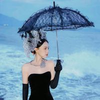 Parasol Rétro Français Lolita Blanc en Dentelle Évidée, 3 Plis, 10 Panneaux, en Pongee, pour Mariage, Séance Photo de Mariée, Décoration Florale, OEM