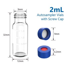Viales de HPLC de Vidrio Transparente de 2 ml con Tapas de Rosca Azules, PTFE Blanco, Silicona Roja, Viales para Autosampler con Parche de Escritura - 1000 Piezas, Botellas de Laboratorio - Product Image 6