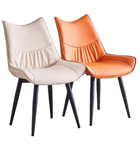 Chaises de salle à manger d'hôtel de restaurant modernes de luxe Chaises marron <span class=keywords><strong>beige</strong></span> Chaise de salle à manger scandinave en cuir PU avec pied en métal