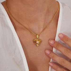 Collar de Mujer de Acero Inoxidable de Alta Calidad con Corazón y Perla, Cadena de Eslabones Moderna para Regalo de Aniversario - Product Image 6