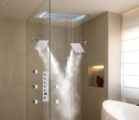 Système de douche numérique Weihao avec affichage LED, pommeau de douche pluie 10 pouces, jets, finition laiton brossé, valve en céramique, design moderne, garantie 5 ans
