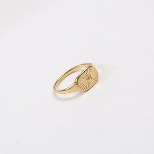 Fashion Trendy Engrave Stainless Steel North Star <b>Ring</b> Gold Plated Oval Shape CZ <b>Crystal</b> starburst <b>Ring</b> - Product Image 3