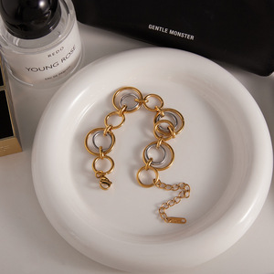 Anillo Geométrico, Pulsera de Acero Inoxidable, Bloques de Color Oro y Plata, Joyería Unisex, Regalo - Product Image 4