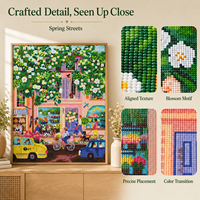 Kit de Peinture Diamantée Imprimée KS Craft Spring Street + Art Paysager Urbain Fleuri + Diamants Scintillants Spéciaux + DIY Écologique