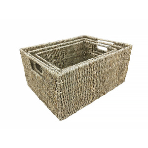 Ensemble de paniers de rangement en paille tressée faits à la main de style japonais, rectangulaires, petits, moyens et grands, pour salle de bain, cuisine, salon, chambre à coucher - Product Image 5