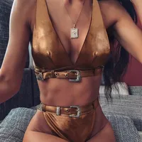 2021 Bikini kadın bölünmüş mayo seksi sıcak altın kemer Bikini