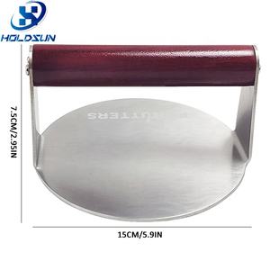 Prensa de <span class=keywords><strong>hamburguesas</strong></span> de acero inoxidable resistente de 6 pulgadas con logotipo personalizado con mango de madera de haya pintada en rojo para hacer <span class=keywords><strong>hamburguesas</strong></span> de carne - Product Image 2