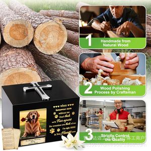 Wooden Pet Urn With Photo Frame 18x12.5x12.7cm Cross Decorated Cremation <b>Memorial</b> <b>Box</b> For Dog Cat Funeral - Product Image 2