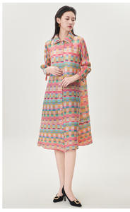 Vestido Midi Casual Elegante de Manga Larga con Cuello Camisero y Bloques de Color Rosa PY, Tejido Natural, Cintura Ajustada, para Mujer, Verano - Product Image 6