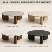 Wabi Sabi Design Plateau en travertin Base en chêne rouge Table basse ronde Table basse de luxe Table centrale pour le salon