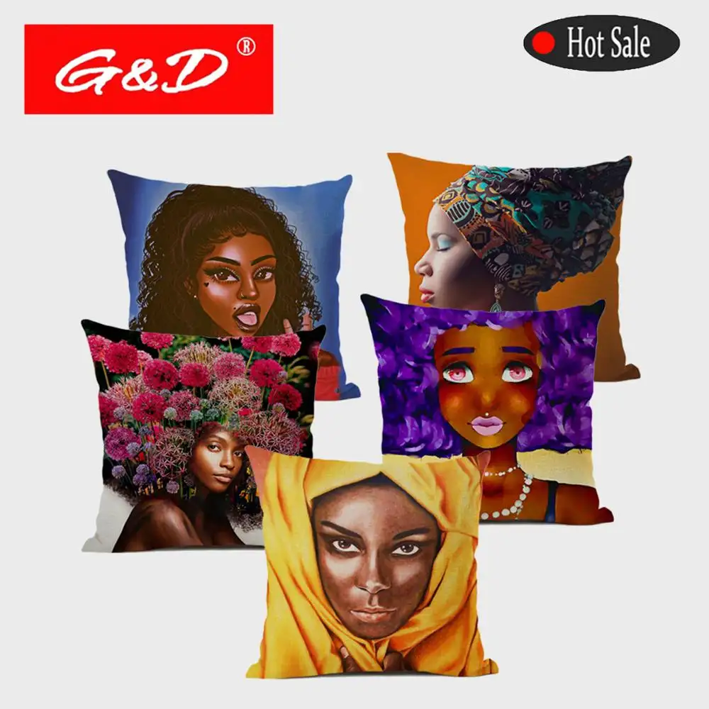 G&D African Girl Lady Oil Painting Black Women Home Art Decoration Sofa Throw Pillow Case
