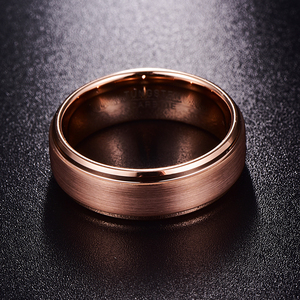 Bague en acier tungstène pour homme, plaquée or rose, largeur 8 mm, bord brillant, face centrale, procédé <span class=keywords><strong>Lasha</strong></span> - Product Image 3