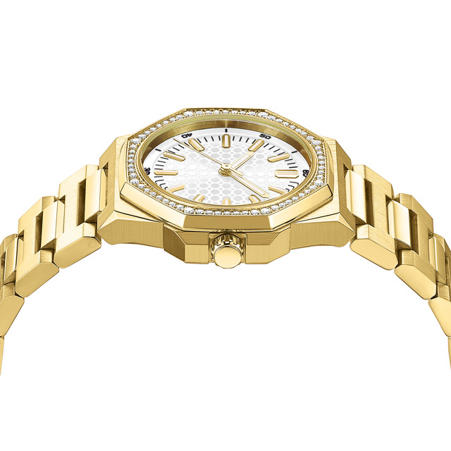OEM Japanese Diamond Lady Wrist Watch Casual Golden Stainless Steel Quartz Women's Watch with Bracelet
