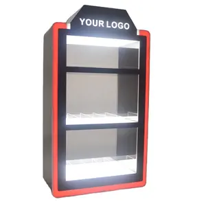 Novo design fábrica personalizado acrílico transparente cigarro vitrine LED fumaça prateleira loja mesa top display stand