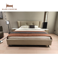 BLAINE 078 Modernes Original Neuankömmling Kingsize-Bett mit Hohen Beinen Echtes Leder Kiefernholz Stahlbeine Schlafzimmermöbel Bestseller