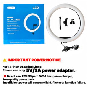 Versatile 14 Inch <strong>Ring</strong> Fill <strong>Light</strong> with AC/DC Power 192 <strong>LED</strong> Beads for Photography Video Shooting Adjustable Color Temperature - Product Image 4