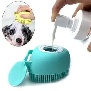 Échantillon gratuit 2 en 1 salle de bain chiot gros chien chat bain brosse de massage doux sécurité silicone accessoires de toilettage pour animaux de compagnie pour chiens douche