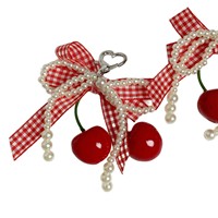 Porte-clés en dentelle avec nœud, perles, fraises et cerises, style coréen, fait main, mignon, féminin, breloque de sac pour femmes, décoration pour sac à main et sac à dos