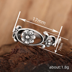 T0278 Flower Pattern Alloy <b>Ring</b> Antique <b>Silver</b> Plated Unisex Fashion <b>Ring</b> Gift For Women <b>Men</b> - Product Image 4