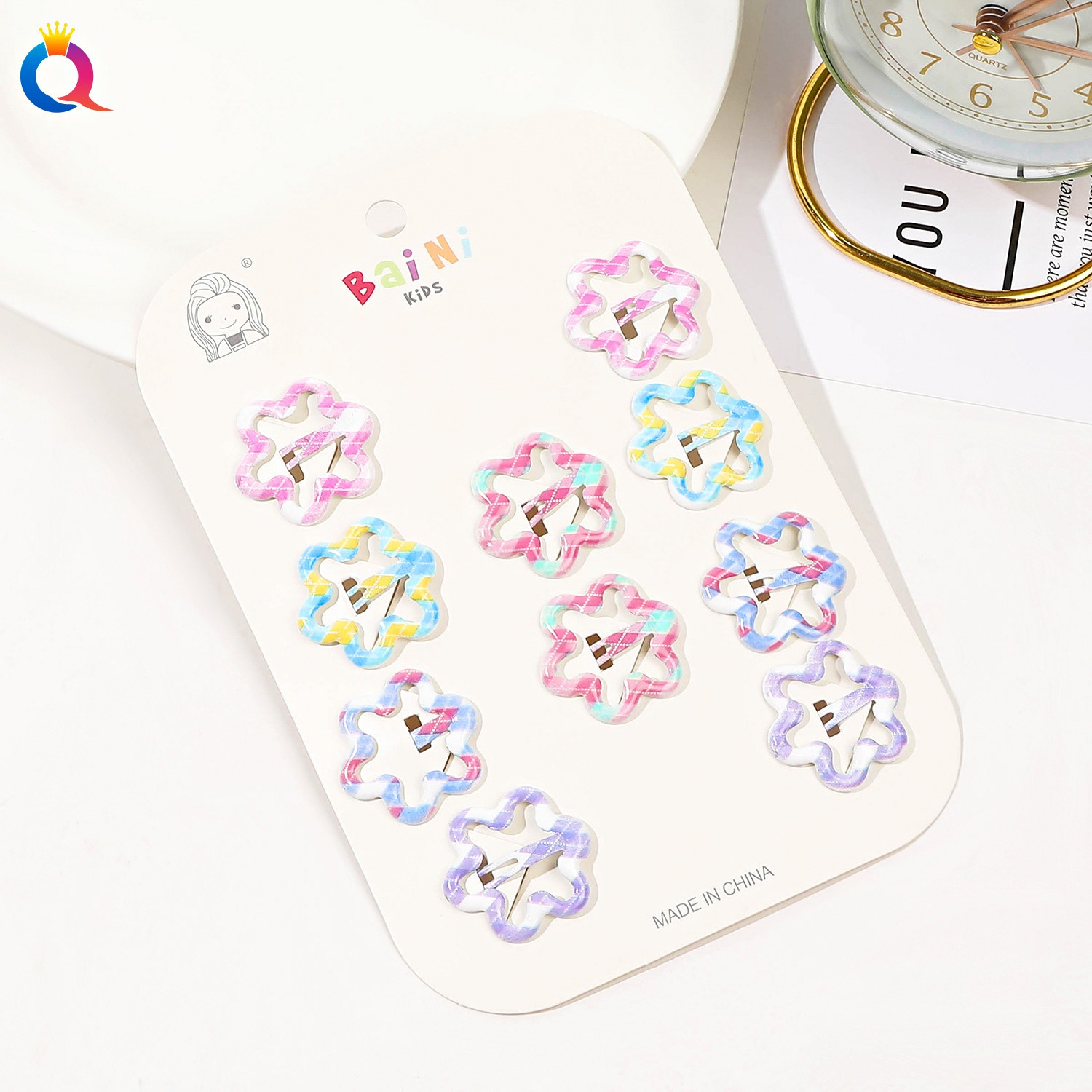 Colorful Check Barrettes (10-Pack) - Snowflake