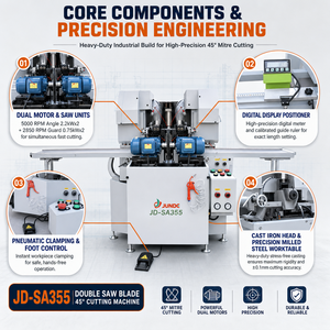 Sistema PLC de Alta Precisión JUNDE, Máquina de Corte CNC de 5.9KW con Doble Sierra para Perfiles de Aluminio, Corte a 45 Grados - Product Image 3
