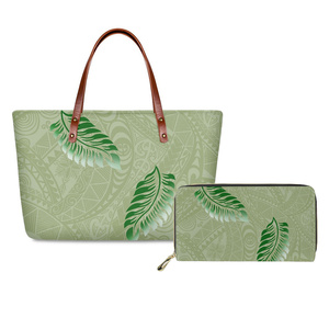 Bolsos de mano personalizados a la moda para mujer, conjunto de monederos y bolsos de mano con estampado azul polinesio Tribal Samoan Plumeria 29 - Product Image 3