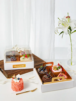 Vente en gros de boîtes de friandises à emporter en carton ondulé transparent 4x9 grilles mini emballage de pâtisserie laminage mat pour gâteau tarte aux fruits
