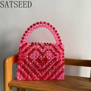 구슬 수제 패션 절묘한 쇼핑 토트 가방 여성 핑크 사랑 핸드백 2023 파티 저녁 식사 발렌타인 데이