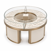 Vitrine d'îlot circulaire moderne en verre sur mesure avec éclairage LED, comptoir écologique pour bijoux en diamant et or