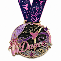 Medallas de Danza Personalizadas al por Mayor, de Esmalte Suave con Purpurina, de Aleación de Zinc, Medalla de Premio para Competición con Cinta para Eventos de Danza