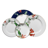 Service de table en céramique de luxe à motifs de feuilles tropicales, bord doré, assiettes en porcelaine fine personnalisées, tasses à thé et à café, soucoupes, ensemble de vaisselle