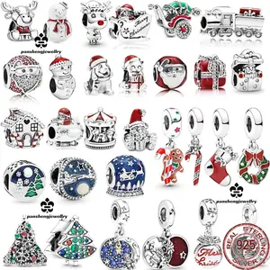 Argent 925 convient au bracelet original 1:1pan pour Noël Collection Gingerbread Man Pendant Santa Charm Beads Cute snowman gift