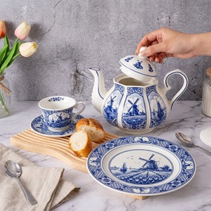 Dutch Blue <b>Ceramic</b> Tea Set - Windmill and Tulip <b>Teapot</b> Cup and Saucer Set - Product Image 6