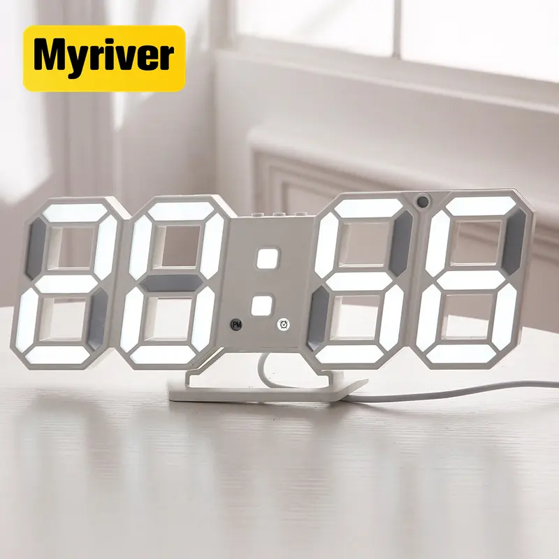 Myriver Jam Alarm Digital Portabel Radio FM, Arloji BT Portabel Logam untuk Rumah Kantor Kamar Tidur Berpergian Tampilan LED