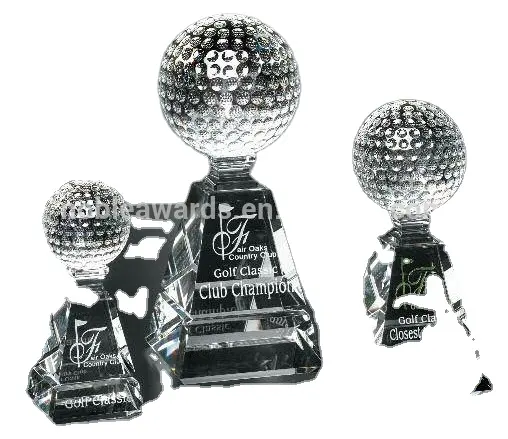 Noble Custom High Quality Crystal Glass Golf Pyramid Award For Sport Golf Competition