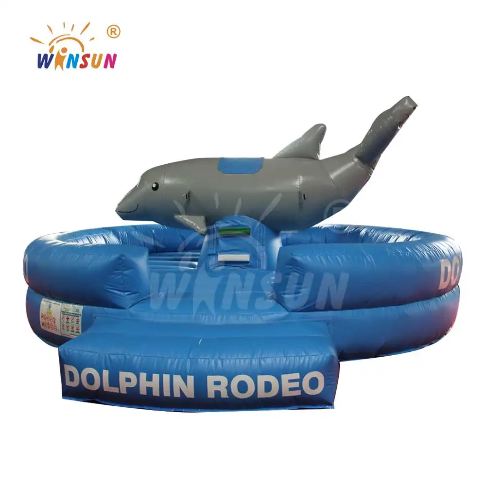 Pelucheux gonflable de dauphin, Rodeo, jeu de conduite de taureau, avec matelas